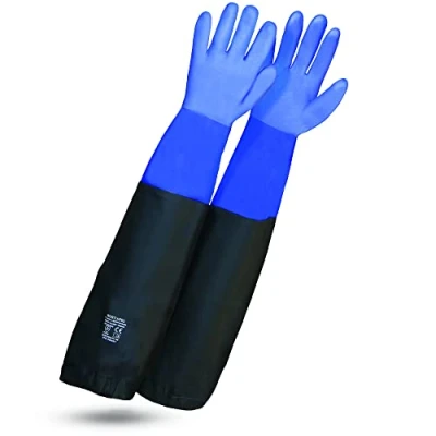 Obrázek ROSTAING Handschuhe WETPRO Ein Paar wasserdichte Arbeitshandschuhe Für die Instandhaltung von Teichen, Gruben oder Aquarien Lange, Schutzhandschuhe Blau und Schwarz Klempnerei