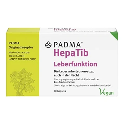 Obrázek PADMA HepaTib 60 kaps. Metabolismus a vnitřní čištění 3 druhy ovoce s hodnotným cholinem, který přispívá k zachování normální funkce jater polyfenoly tříslovinami, veganské