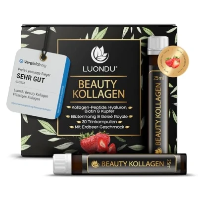Obrázek Luondu Beauty kolagen ampulky na pití s kyselinou hyaluronovou (30 ampulí 2500 mg prémiového kolagenu tekutého) I Anti Aging* k biotinem, mědí a vitaminem C, květovým medem mateří