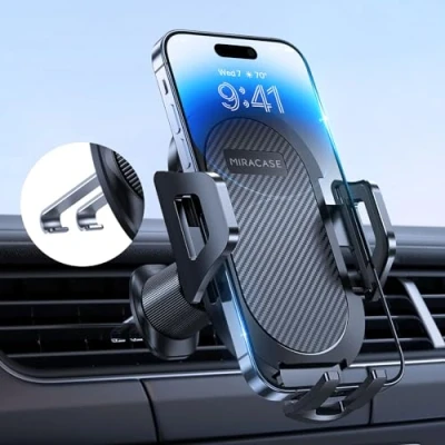 Obrázek Miracase držák na mobilní telefon do auta 【 2023 nejnovější dvojité háčky 】 Univerzální mobil Auto Větr, otáčení o 360 stupňů, Pro iPhone 15/14/13/12 Max
