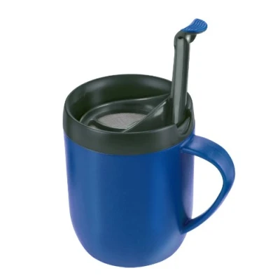 Obrázek Zyliss hrnek na kávu E990003 Hot Mug, plast/silikon, modrý, termohrnek, izolovaný cestovní kávu, filtr mletou s víkem, kempinkový pohár, vhodný do myčky