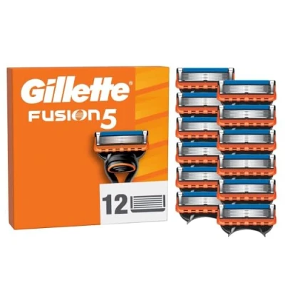 Obrázek Gillette Fusion5, 12 originálních náhradních čepelí, žiletky pro muže s větším kluzným proužkem jemné klouzání a 5 čepelí neuvěřitelně důkladné pohodlné holení