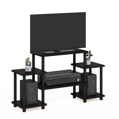 Obrázek Furinno TV skříňka Turn N Tube, televizní stolek, regál, tmavý ořech, 105,4 (š) x 58 (V) 29,5 (h) cm