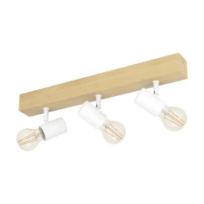 Obrázek EGLO stropní svítidlo Townshend 3, 3 plamenné vintage bodové v industriálním designu, retro lampa z oceli a dřeva, bílá, hnědá, objímka E27