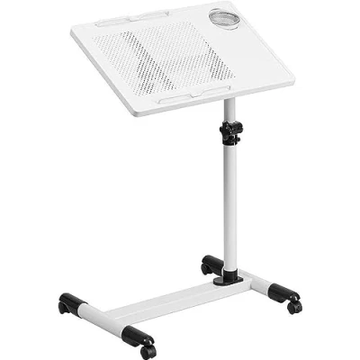 Obrázek Flash Furniture Macon mobilní počítačový stůl, výškově nastavitelný, ocel, bílý