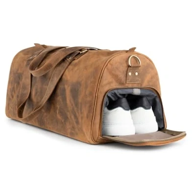 Obrázek Berliner Bags Weekender Oslo, vodotěsná cestovní taška z kůže, Duffel Bag, sportovní taška, velká 50 l, pro muže i ženy, Walnut s přihrádkou na boty, Víkender