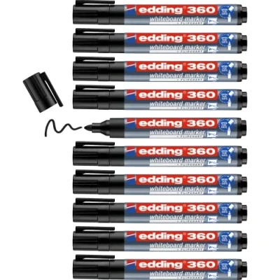 Obrázek edding 360 popisovač na bílou tabuli černý 10 tužek kulatý hrot 1,53 mm stíratelný tabuli, flipchart, magnetickou nástěnku, nástěnku skicové