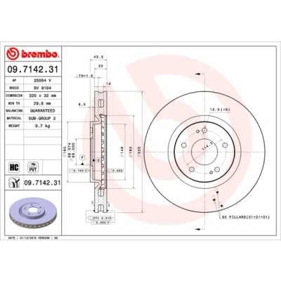 Obrázek BREMBO 09.7142.31 brzdové kotouče