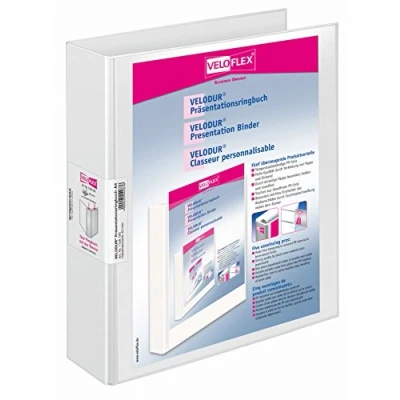 Obrázek VELOFLEX 1138190 Prezentační kroužkový pořadač Velodur, DIN A4, páková mechanika, 280 x 315 60 mm, s vnějšími kapsami, bílý