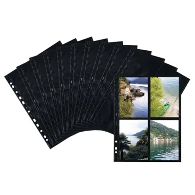 Obrázek HERMA 7785 fotoobaly na pořadače, 10 kusů, x 15 cm, 4 dělené přihrádky, oboustranně vyjímatelné fotofán, obaly fotoshledy sběr pohlednice prospekty s euroděrováním, černé