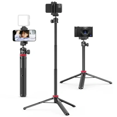Obrázek ULANZI MT 44 Handy Stativ 147cm, Selfie Stick mit Fernbedienung, Kamera 360 Kugelkopf, Cold Shoe, Kompakt Reisestativ Dreibein für Sony Samsung Canon iPhone 16 15 14 13