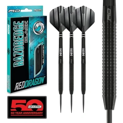 Obrázek RED DRAGON Razor Edge Black 20 gramů šipek Tungsten Profi Steel Darts s letkami a stopkami