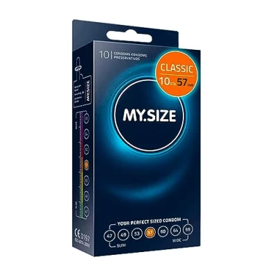 Obrázek MY.SIZE Klasické kondomy velikost 4 I šířka 57 mm 10 kusů standardního balení prémiové extra tenké velmi jemné 0,07 tloušťka stěny veganské pro