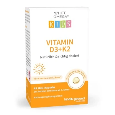 Obrázek Vitamín D3+K2 pro děti bez cukru 800 IE vitaminu D3 s 25 µg K2 a 194 mg omega 3 45 mini tobolek (1,5 měsíce)