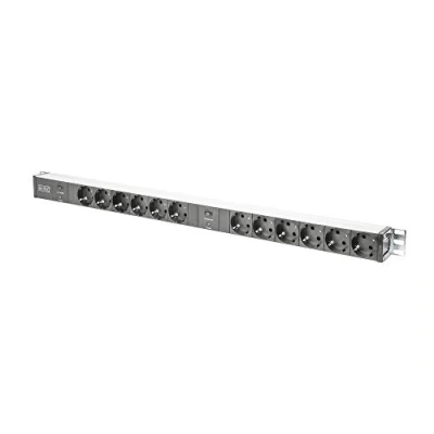 Obrázek DIGITUS Zásuvková lišta 12 úchytů Vertikální montáž v síťové nebo serverové skříni 250VAC 50/60Hz 2x 16 A se 2 přívody