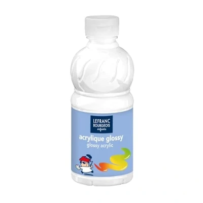Obrázek Lefranc Bourgeois 807540 Glossy Děti akrylová barva, tekutá barva připravená k použití, lesklá a voděodolná, ideální na papír, karton, dřevo, sádru, kov, plast, láhev 250 ml bílá