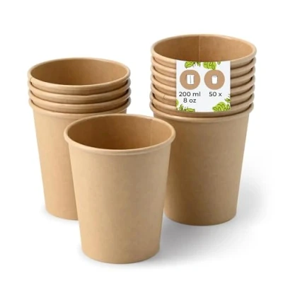 Obrázek BIOZOYG 50 kusů kelímků na kávu papírové kelímky 200 ml / 8 oz Ø 80 mm hnědé jednorázové bez plastů hrníček z trvale udržitelného lesního hospodářství hrnek jednorázový