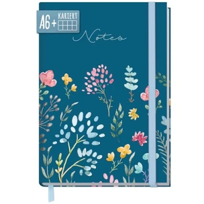 Obrázek paper&amp;you® poznámkový blok čtverečkovaný A6+ s gumičkou &quot;Happy Flower&quot; 156 stranami, 78 listů sešit, Bullet Journal, deník udržitelný a šetrný k klimatu