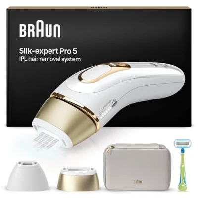 Obrázek Braun IPL Silk·expert Pro 5 přístroj na odstraňování chloupků, trvalé a bezbolestné odstranění chloupků doma vč. pouzdra, holicí strojku Venus, 2 nástavců, navrženo v Německu PL5152, bílá