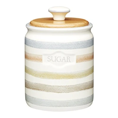 Obrázek KitchenCraft Classic Collection Cukřenka klasická 800 ml s víkem z bukového dřeva, keramika, vícebarevná, 25 x cm