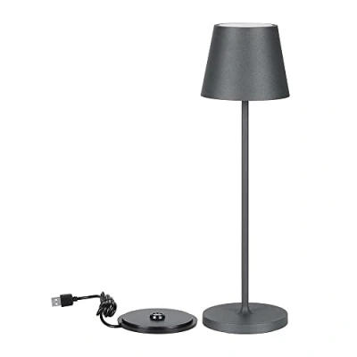 Obrázek V TAC Dimmbare LED Tischlampe Kabellos mit Touch Bedienung Wiederaufladbar Grau Lampe für den Innen und Draußen Außenbereich IP54 Hause Restaurant 4400 mAh Akku Warmweiß 3000K 2W, (VT 7522)