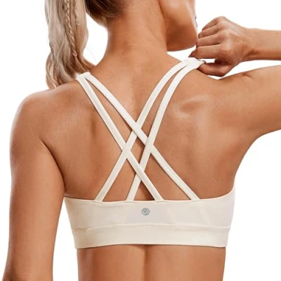Obrázek CRZ YOGA Dámská bez kostic sportovní podprsenka křížená záda špagety top odnímatelné polštářky jóga Croptop, Bílá meruňka