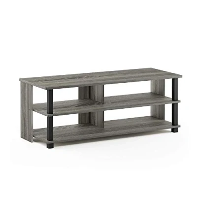 Obrázek Furinno Sully 3stupňový TV stojan pro až 48, francouzský dub šedý/černý, 104,4 (šířka) x 40,1 (výška) 39,4 (hloubka) cm