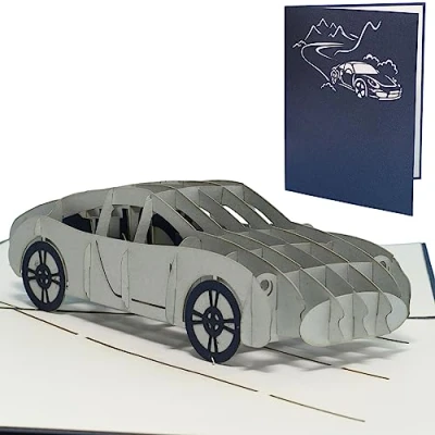 Obrázek LINPopUp®, LIN17237, POP UP 3D blahopřání k 18. narozeninám nebo řidičskému průkazu auto poukaz sportovní vůz (velká karta 15 x 20 cm, lesklý grafit), N145