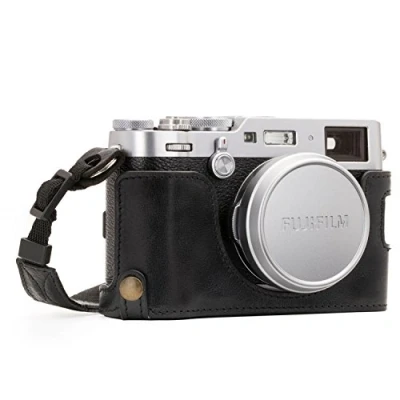 Obrázek MegaGear MG1281 Ever Ready polopouzdro na fotoaparát z pravé kůže s popruhem a přístupem baterie pro Fujifilm X100F černá