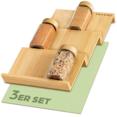 Obrázek Praknu Regál na koření zásuvka organizér dřevo FSC® pro 12 sklenic (19 x 13 3 cm) s protiskluzovou podložkou stupně