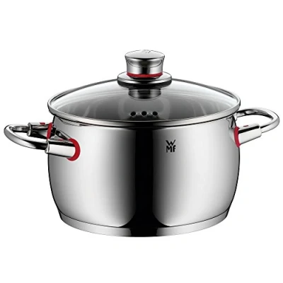 Obrázek WMF Quality One hrnec na vaření velký 20 cm, skleněná poklice s parním otvorem, nudle, indukční maso, 4,1 l, nerezová ocel Cromargan, leštěná, bez povrchové úpravy