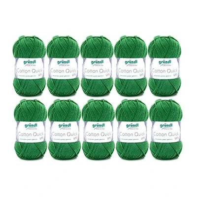 Obrázek Gründl Cotton Quick Uni pletací příze / háčkovací příze, 10 klubíček à 50 g (barevná ze 100% bavlny, certifikováno Öko Tex, 125 m, tloušťka jehlic: 3 4, x g), kapradina