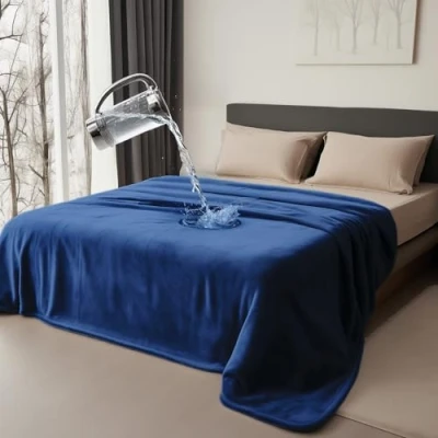 Obrázek Bedding Aid vodotěsná deka, psí deka vodotěsná, flaušová, kočičí pro psy na pohovku, královská modrá / tmavě zelená, přehoz (203 x 229 cm)