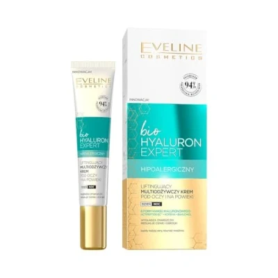 Obrázek Eveline Cosmetics Bio Hyaluron Expert Multi výživný krém na oční a víčka snižuje příznaky únavy, obohacený o 6 formami kyseliny hyaluronové, kofeinu bakuchiolu 20 ml