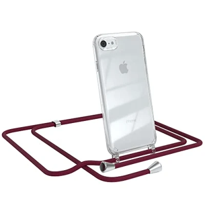 Obrázek EAZY CASE Řetízek na mobilní telefon kompatibilní s iPhone SE (2022/2020) / 8/7 pouzdro poutkem zavěšení, šňůrka mobil ochranným pouzdrem, silikonové pouzdro, páskem, stylový řetízek, burgundská červená