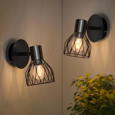 Obrázek Kimjo Nástěnné svítidlo Vnitřní vintage nástěnná lampa černá E14 industriální retro bodové světlo lampy Nastavitelná svítidla pro obývací pokoj