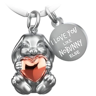 Obrázek FABACH přívěsek na klíče zajíc Bunny se srdcem talisman pro štěstí dárky přítelkyni partnerské láska páry výročí I love you like nobunny else, růžovozlatá,