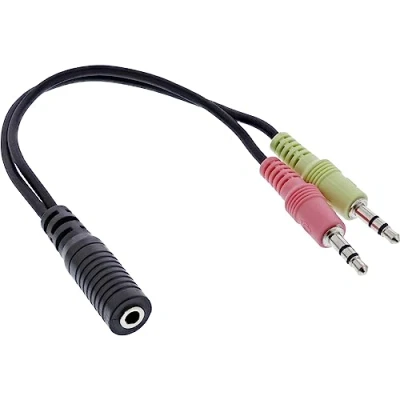 Obrázek InLine 99312A Audio Headset Adapterkabel, 2x 3,5mm Klinke Stecker an Buchse 4pol. OMTP, 0,15m