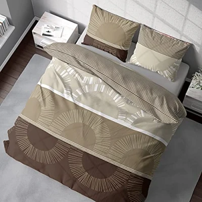 Obrázek DILIOS Premium ložní prádlo 135 x 200 100 % bavlna prodyšná, renforcé, se zipem, světle hnědá/hnědá, 2dílná, sada ložního prádla, povlečení + povlak na polštář