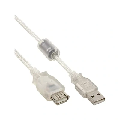 Obrázek USB 2.0 prodloužení, InLine®, St/Bu typ A, transparentní, s feritovým jádrem, 0,5 m