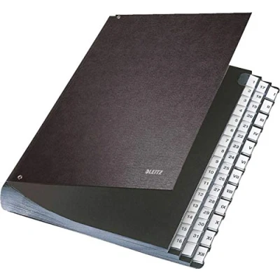 Obrázek Leitz Pultordner, A4, 44 přihrádek, plastových tablet, 6 průhledných otvorů, černá tvrdá lepenka, černá, 58440095