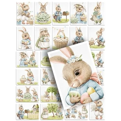 Obrázek 24 kusů pohlednic velikonočních zvířecích roztomilých boho dekorace design ilustrace krásné sladké velikonoční pohlednice sada Mix Happy Easter Set dárková karta karet zajíci