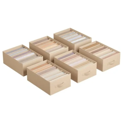 Obrázek SONGMICS Organizér do šatní skříně, sada 6 přihrádek, úložný box systém uspořádání zásuvek, skládací, 42 x 30 17 cm, na kalhoty, oblečení, pískově béžová RUS009K02