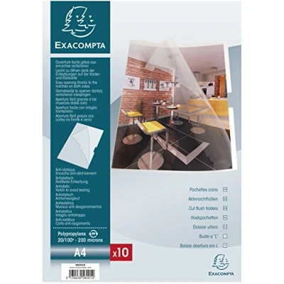 Obrázek Exacompta balení 58201E (s 10 průhlednými pouzdry na spisy, z pevného PP 200µ, se zářezem, DIN A4, 21 x 29,7 cm) ks krystalů