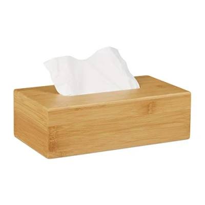 Obrázek Relaxdays Bambusový box na kosmetické ubrousky, v x š h: 8,5 27,5 15,5 cm, zásobník kapesníky a přírodní