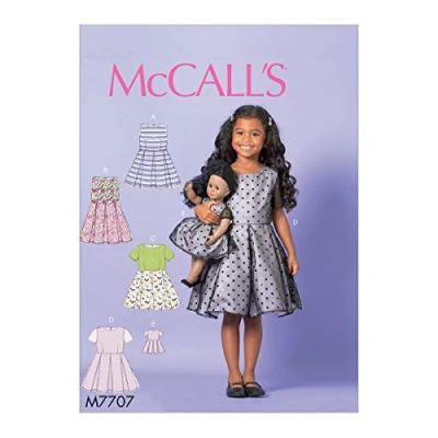 Obrázek McCall&#039;s Patterns MC7707CDD Schnittmuster für Kinder/Mädchen Kleid und 45,7 cm Puppenkleid, Tissue, Mehrfarbig, 17 x 0.5 0.07