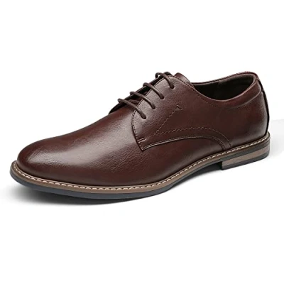 Obrázek Bruno Marc Pánské boty k obleku klasické business kožené šněrovací polobotky Derby Oxfords svatební boty, Tmavě hnědá