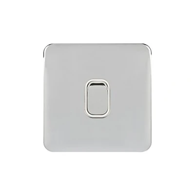 Obrázek Schneider Electric GGBL1014WPC Lisse Screwless Deco vypínač světla, 10 AX, leštěný chrom s bílou vložkou