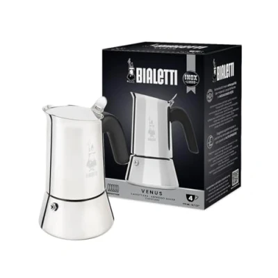 Obrázek Bialetti Nový italský kávovar na espresso Venus Induction z ušlechtilé oceli, vhodný pro všechny druhy talířů, 4 šálky kávu (170 ml), stříbrný