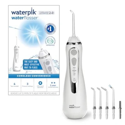 Obrázek Waterpik Bezdrátová ústní sprcha Advanced, 4 nástavce, rozsah tlaku 3,1 5,2 bar, 3 nastavení tlaku, indukční systém nabíjení, bílá
